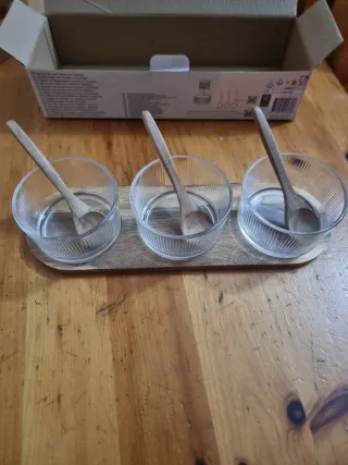 Set 3 ciotoline vetro con cucchiaini