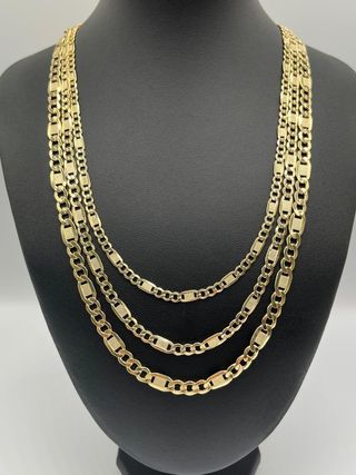 CADENA FIGARO LABRADA 3x1. Hueca. Oro 18k.