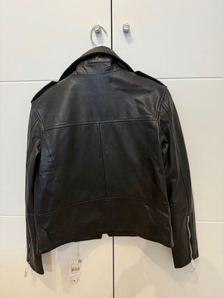 Cazadora Piel Negra Mango Talla S