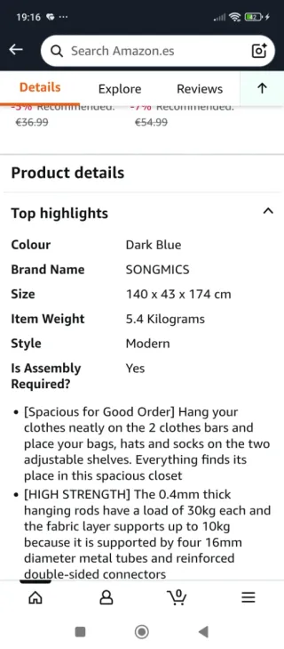 Armario ropero SONGMICS azul/gris