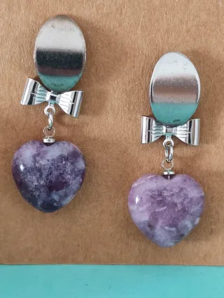 Lote Pendientes Corazón Filigrana Piedra Natural