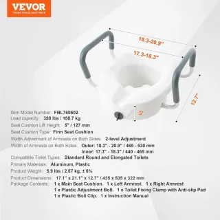 Asiento Elevador para Inodoro con Reposabrazos