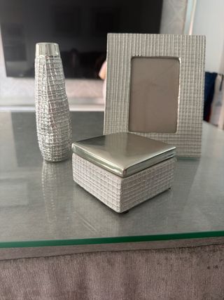 Juego Decoración Plata Marco y Jarrón