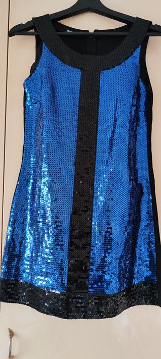 Vestido fiesta lentejuelas azul y negro