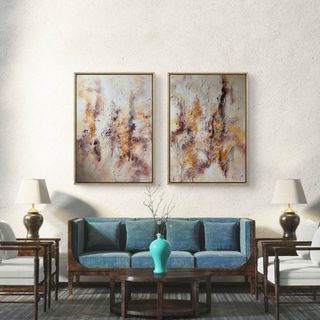 Díptico abstracto Grande salón beige y marrón