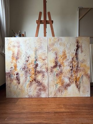 Díptico abstracto Grande salón beige y marrón