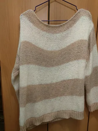 Jersey de lana a rayas rosa palo y blanco