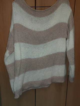 Jersey de lana a rayas rosa palo y blanco