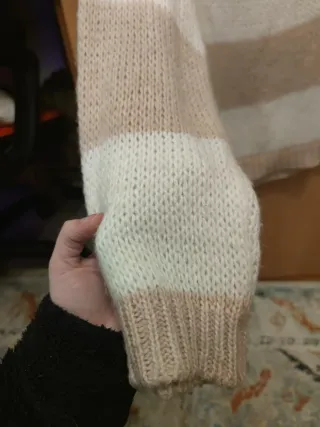 Jersey de lana a rayas rosa palo y blanco