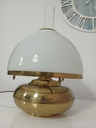 Lampada Abatjour Vintage Vetro Opalino Oro