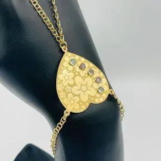 PULSERA MANITA CORAZON "FLORES" CIRCONITAS. Oro18K