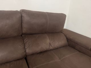 Sofá Cheslong Marrón Piel Casi Nuevo