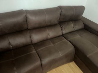 Sofá Cheslong Marrón Piel Casi Nuevo
