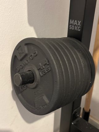 Set Pesas para casa con soporte incluído.