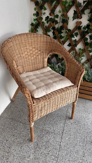 Silla Mimbre y Bambú Cojín Beige