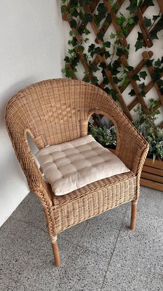 Silla Mimbre y Bambú Cojín Beige