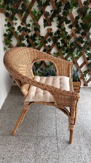 Silla Mimbre y Bambú Cojín Beige