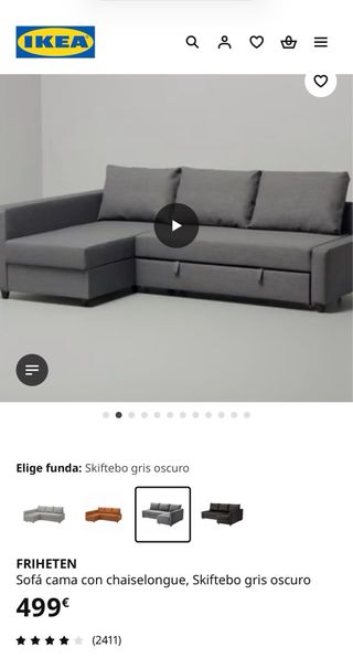 Sofá Cama Gris Ikea Friheten con Almacenamiento