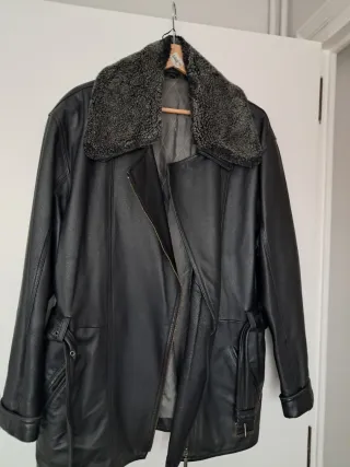 Chaquetón Piel Negro Mujer Cuello Extraíble