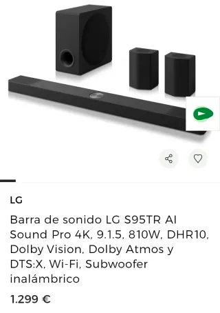 Barra de Sonido LG S95TR AI Precintada. Leer envío