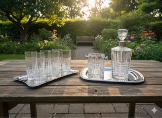 Conjunto de vasos, cubitera y licorera vintage