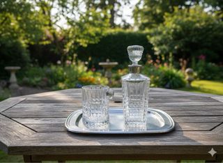 Conjunto de vasos, cubitera y licorera vintage