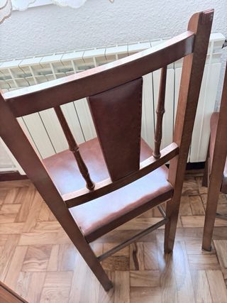 3 Sillas Antiguas Madera y Piel