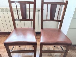 3 Sillas Antiguas Madera y Piel