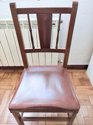 3 Sillas Antiguas Madera y Piel