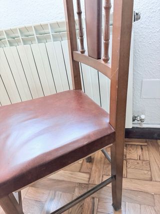 3 Sillas Antiguas Madera y Piel