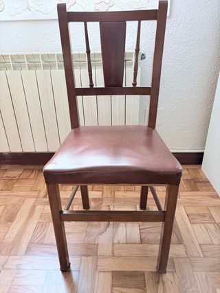 3 Sillas Antiguas Madera y Piel