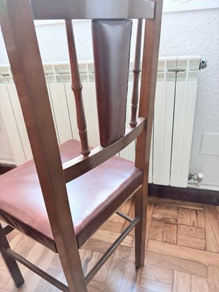 3 Sillas Antiguas Madera y Piel