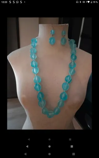 Conjunto collar y pendientes corazón turquesa