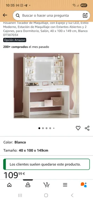 Tocador Blanco con Espejo y LED