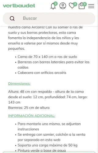 Cama Montessori 70x140 + Colchón y ropa de cama