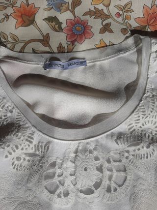 Blusa Zara Talla S Encaje Blanco