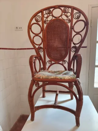 Sillón de mimbre / ratán de alto - estilo vintage