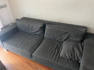 Sofá modular gris de tela + sillón
