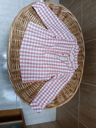 Camisa cuadros coral y blanco bebé 9 meses