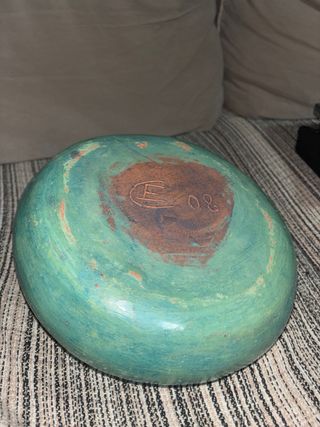 Jarrón artesanal verde azulado