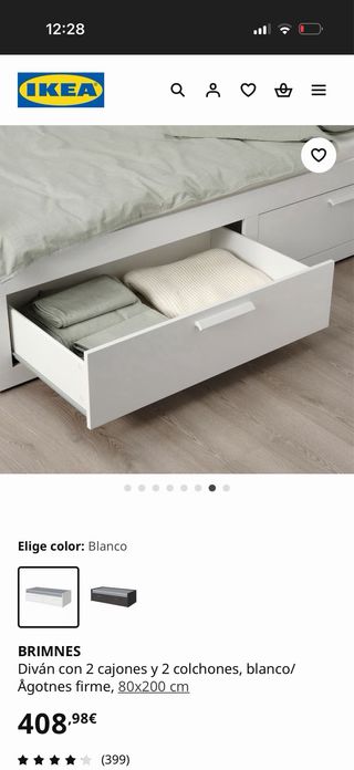 BRIMNES Diván Blanco con Cajones