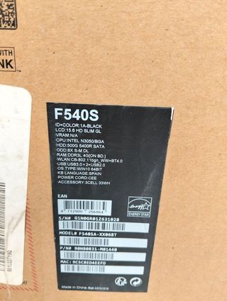 Portátil ASUS F540SA‑XX110T 15,6″ Celeron N3050 4 GB/500GB HDD