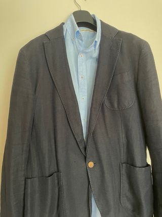 Americana lino de primavera azul marino