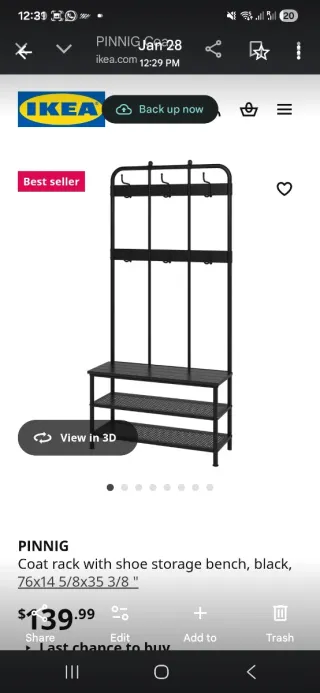 Perchero IKEA PINNIG con banco zapatero