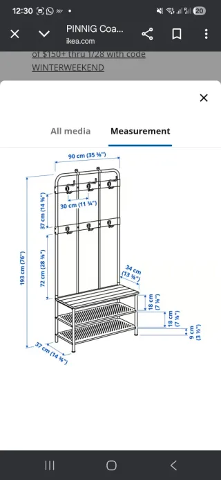 Perchero IKEA PINNIG con banco zapatero