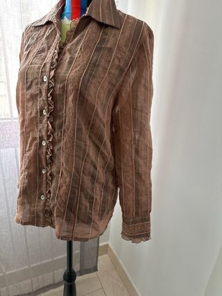 Camisa manga larga marrón y rosa