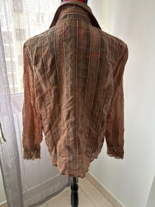 Camisa manga larga marrón y rosa