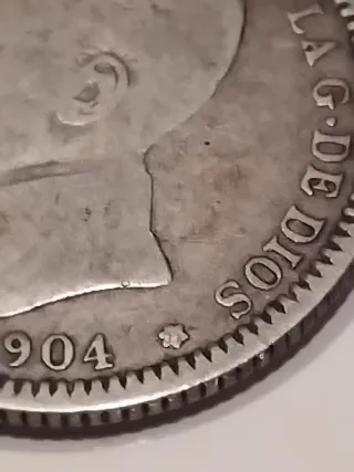 Moneda 1 Peseta Alfonso XIII 1904 Plata