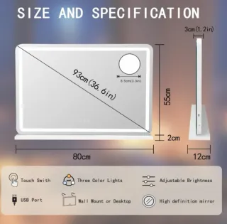 Espejo de Maquillaje con Luz LED