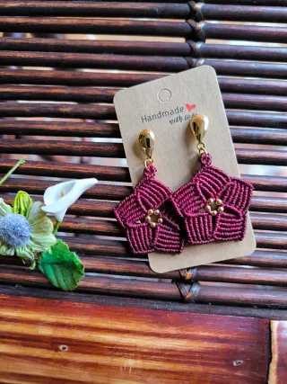 Pendientes Flor Macramé Hechos a Mano